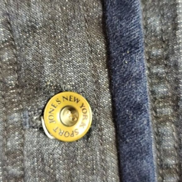 Jones New York Sport Stretch Blue Velvet Button Blue Jean Sz XL Jacket w Pocket - Picture 8 of 9